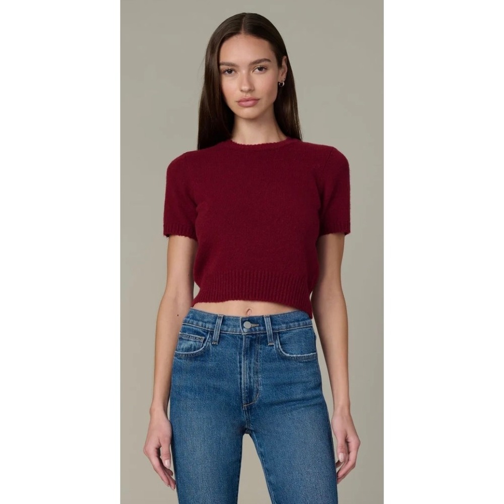 Joe's Jeans The Steph Shrunken Sweater Tee Syrah Burgundy XS Cropped Yak Wool
